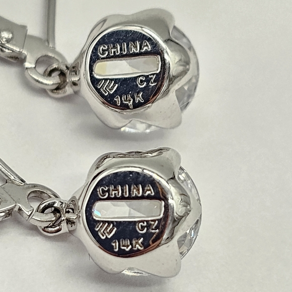 14k White Gold Diamonique Jewelry Dangle Earrings Lever Back QVC Solid Real NWOT - Picture 6 of 7